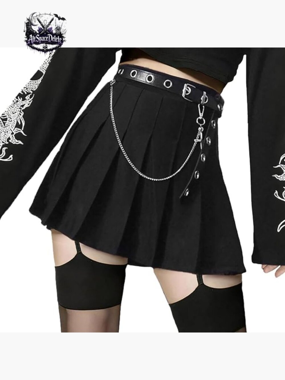 High Waist Pleated Mini Skirt with Belt, A-Line Punk Style